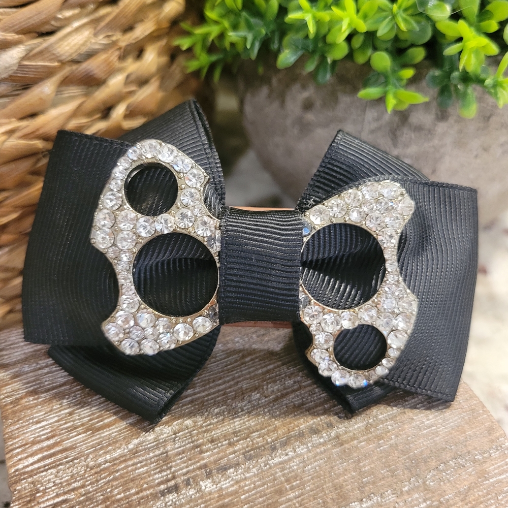 Black Bow Bracelet with Rhinestone Detail